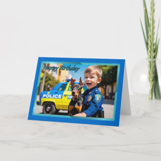 Polizist mit Doberman Boys Geburtstagskarte Karte (Vorderseite)