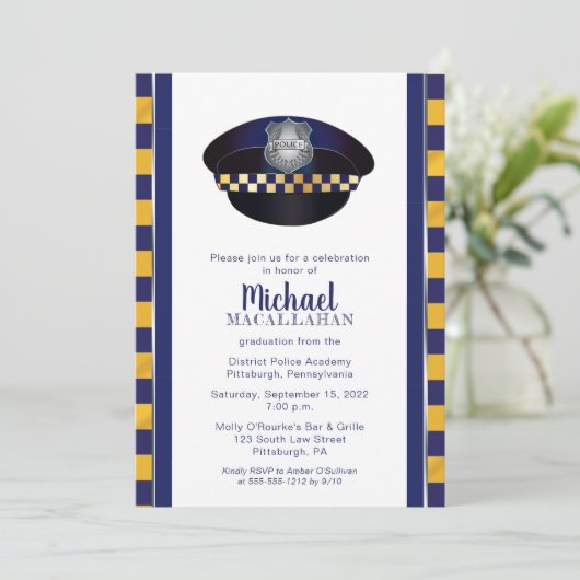 Polizist | Polizei | Polizist Hat Graduation Party Einladung (Stehend Vorderseite)