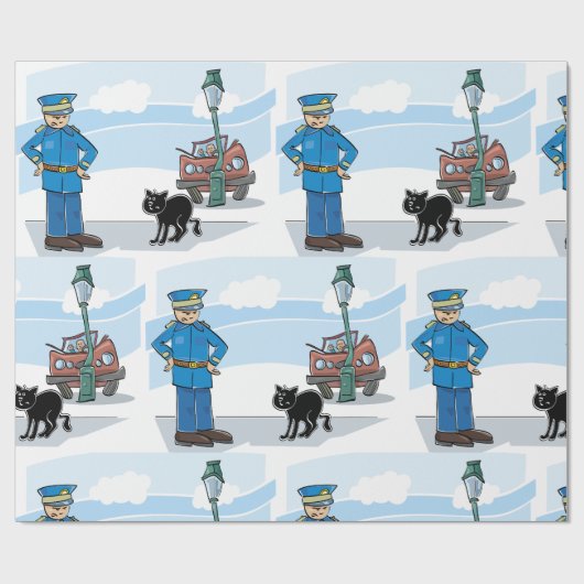 Polizist und schwarze Katze Geschenkpapier (Flach)