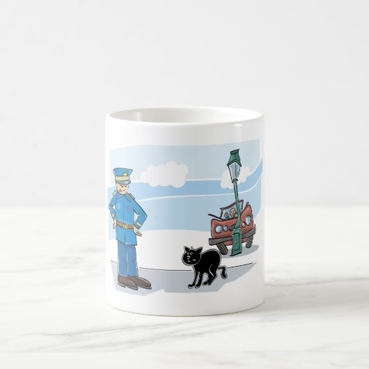 Polizist und schwarze Katze Kaffeetasse (Mittel)