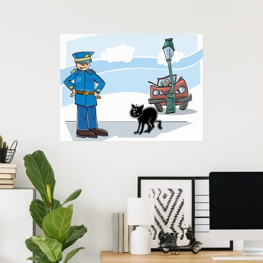 Polizist und schwarze Katze Poster