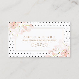 Polk a dots und rosa Aquarellblüten Visitenkarte
