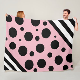 Polka-Dosen und -Streifen schwarz und rosa Fleecedecke