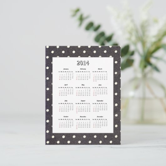 Polka Dot 2014 Kalender Postkarte (Stehend Vorderseite)