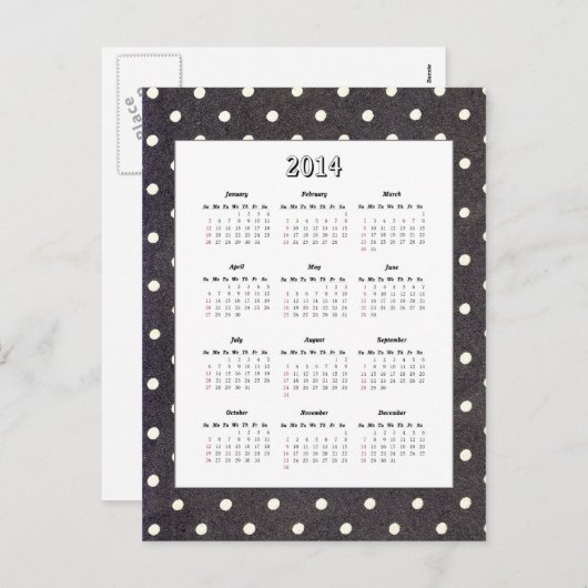 Polka Dot 2014 Kalender Postkarte (Vorne/Hinten)