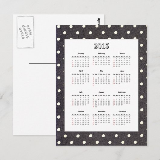 Polka Dot 2015 Kalender Postkarte (Vorne/Hinten)