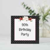 Polka Dot 90. Geburtstagsparty Einladung (Stehend Vorderseite)
