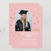 Polka Dot Abschluss Confetti Pink Gold Foto Einladung (Vorne/Hinten)