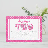 Polka Dot Alphabet 2. Geburtstag Party Einladung (Stehend Vorderseite)