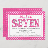 Polka Dot Alphabet 7. Geburtstagsparty Einladung (Vorne/Hinten)
