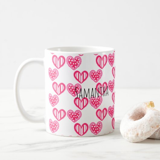 Polka Dot and Stripes Hearts Kaffeetasse (Mit Donut)