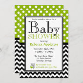 Polka Dot Apple Green & Zickzack Baby Dusche Einladung (Vorne/Hinten)