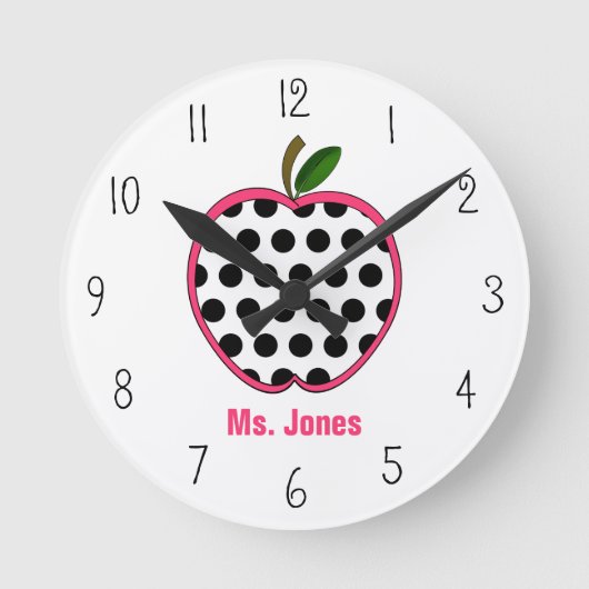 Polka Dot Apple Lehrer Clock Runde Wanduhr (Vorderseite)