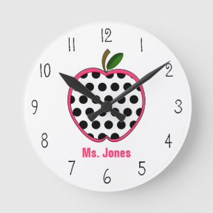 Polka Dot Apple Lehrer Clock Runde Wanduhr