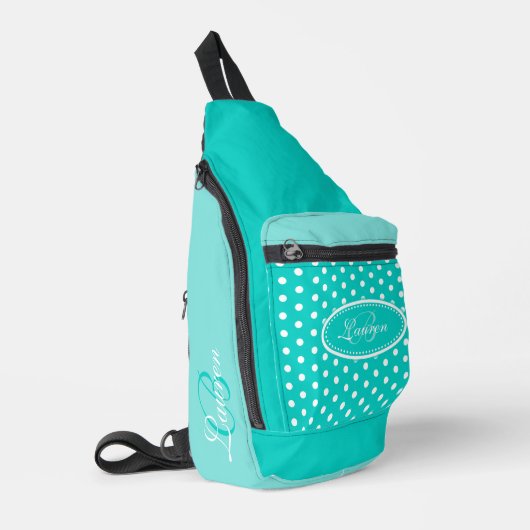 Polka dot aqua und weiß crossbody bag (Linke Seite)