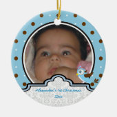 Polka dot baby boy first Christmas Foto Keramik Ornament (Vorne)