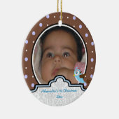 Polka dot baby boy first Christmas Foto Keramik Ornament (Rechts)