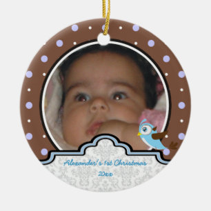Polka dot baby boy first Christmas Foto Keramik Ornament