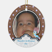 Polka dot baby boy first Christmas Foto Keramik Ornament (Links)