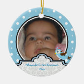 Polka dot baby boy first Christmas Foto Keramik Ornament (Vorne)