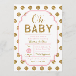 Polka Dot Baby Shower Einladung - Rosa und Gold