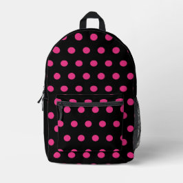 Polka Dot Backpack (Schwarz & Neon Pink) Bedruckter Rucksack