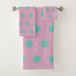 Polka Dot Bath Towels (Pink & Aqua) Badhandtuch Set