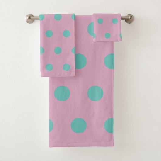 Polka Dot Bath Towels (Pink & Aqua) Badhandtuch Set (Insitu)