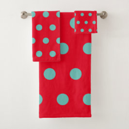 Polka Dot Bath Towels (Red & Aqua) Badhandtuch Set