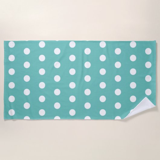 Polka Dot Beach Handtuch (Aqua & White) (Vorderseite)
