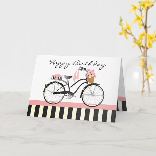 Polka Dot Bicycle Karte (Gelbe Blume)