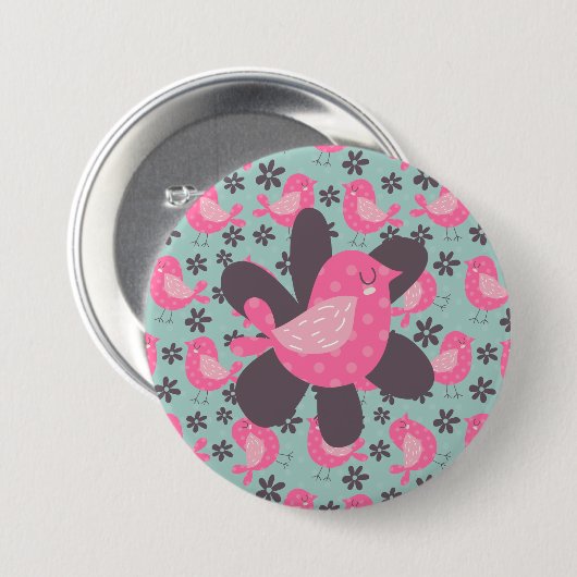 Polka Dot Birds und Blume Button (Vorne & Hinten)