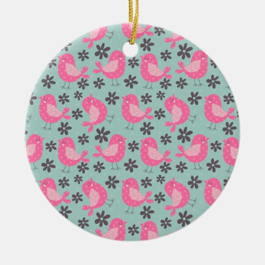 Polka Dot Birds und Blume Keramik Ornament (Vorne)