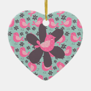 Polka Dot Birds und Blume Keramik Ornament