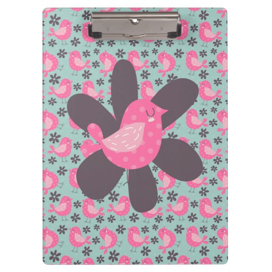 Polka Dot Birds und Blume Klemmbrett (Vorderseite)