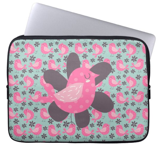 Polka Dot Birds und Blume Laptopschutzhülle (Vorderseite)