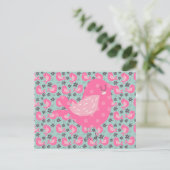 Polka Dot Birds und Blume Postkarte (Stehend Vorderseite)