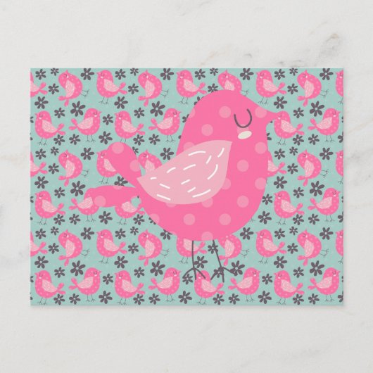 Polka Dot Birds und Blume Postkarte (Vorderseite)