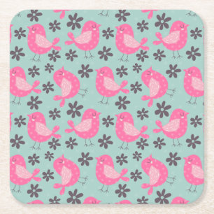 Polka Dot Birds und Blume Rechteckiger Pappuntersetzer