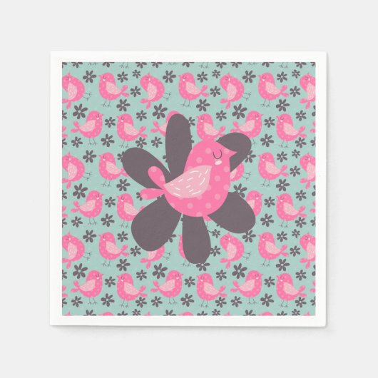 Polka Dot Birds und Blume Serviette (Vorderseite)