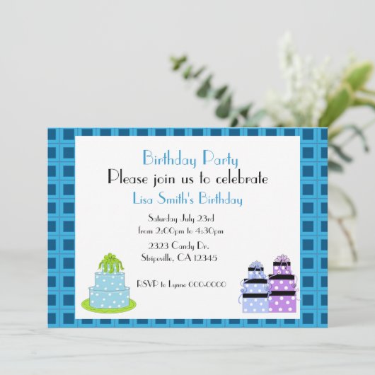 Polka Dot Birthday Cake Party Einladung (Stehend Vorderseite)