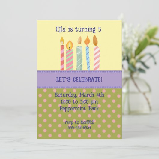 Polka Dot Birthday Invitation Einladung (Stehend Vorderseite)