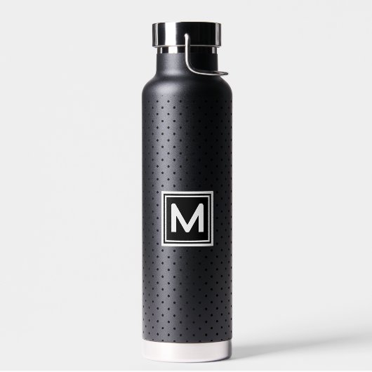 Polka Dot Black auf Schwarz-weißem Monogram Thor Trinkflasche (Links)