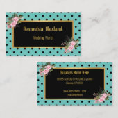 POLKA DOT BLACK GOLD AQUA FLORAL BUSINESS CARD VISITENKARTE (Vorne/Hinten)