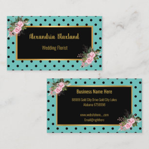 POLKA DOT BLACK GOLD AQUA FLORAL BUSINESS CARD VISITENKARTE
