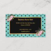 POLKA DOT BLACK GOLD AQUA FLORAL BUSINESS CARD VISITENKARTE (Rückseite)