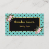 POLKA DOT BLACK GOLD AQUA FLORAL BUSINESS CARD VISITENKARTE (Vorderseite)