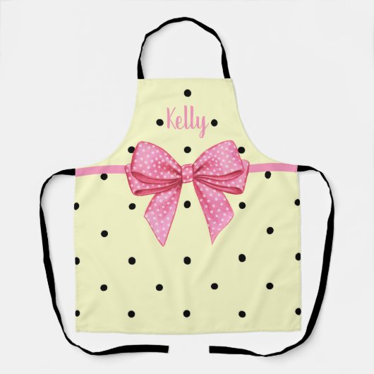 Polka Dot Black Yellow Pink Bow Personalized Schürze (Vorderseite)