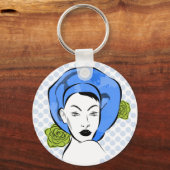 Polka Dot Blue Hat Schlüsselanhänger (Vorderseite)