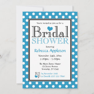 Polka Dot Blue Heart Bridal Dusche Einladungen